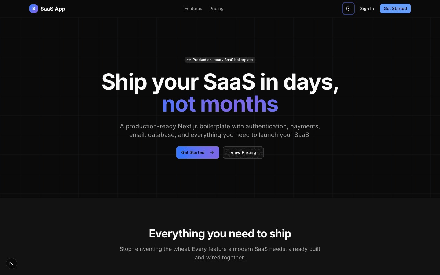 Landing page with hero section, navigation, and call-to-action